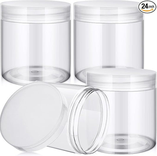 SATINIOR 24 Pieces Empty Clear Plastic Jars with Lids Round Storage Containers Wide Mouth for Beauty Product Cosmetic Cream Lotion Liquid Butter Craft and Food (Clear Lid,16 oz)-BrightBean Baby