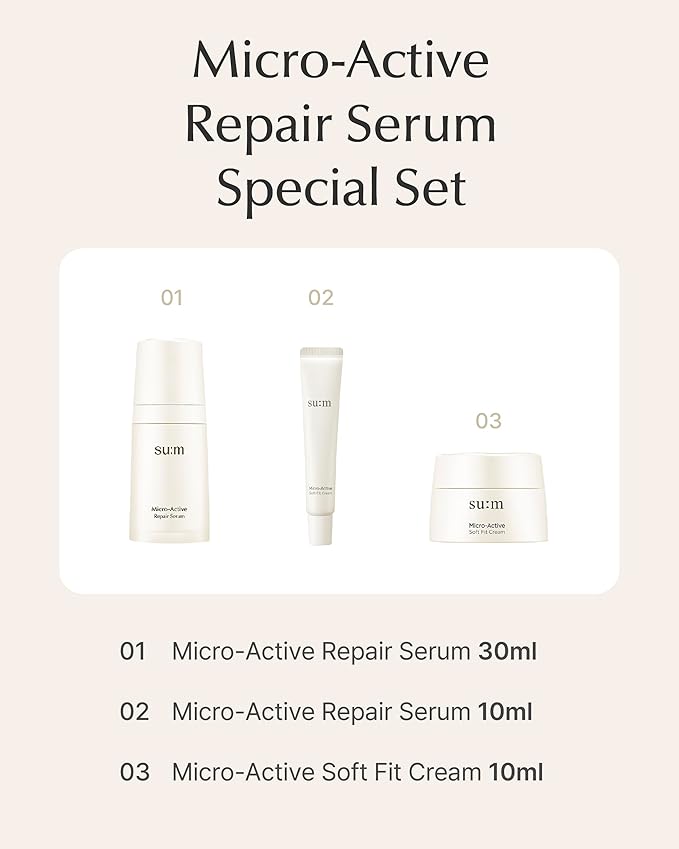 SU:M Micro-Active Repair Serum Set (3-piece set) - Hydrating and Calming Korean Skincare Serum for Sensitive and Acne-Prone Skin, Reduces Pores and Enhances skin tone-BrightBean Baby