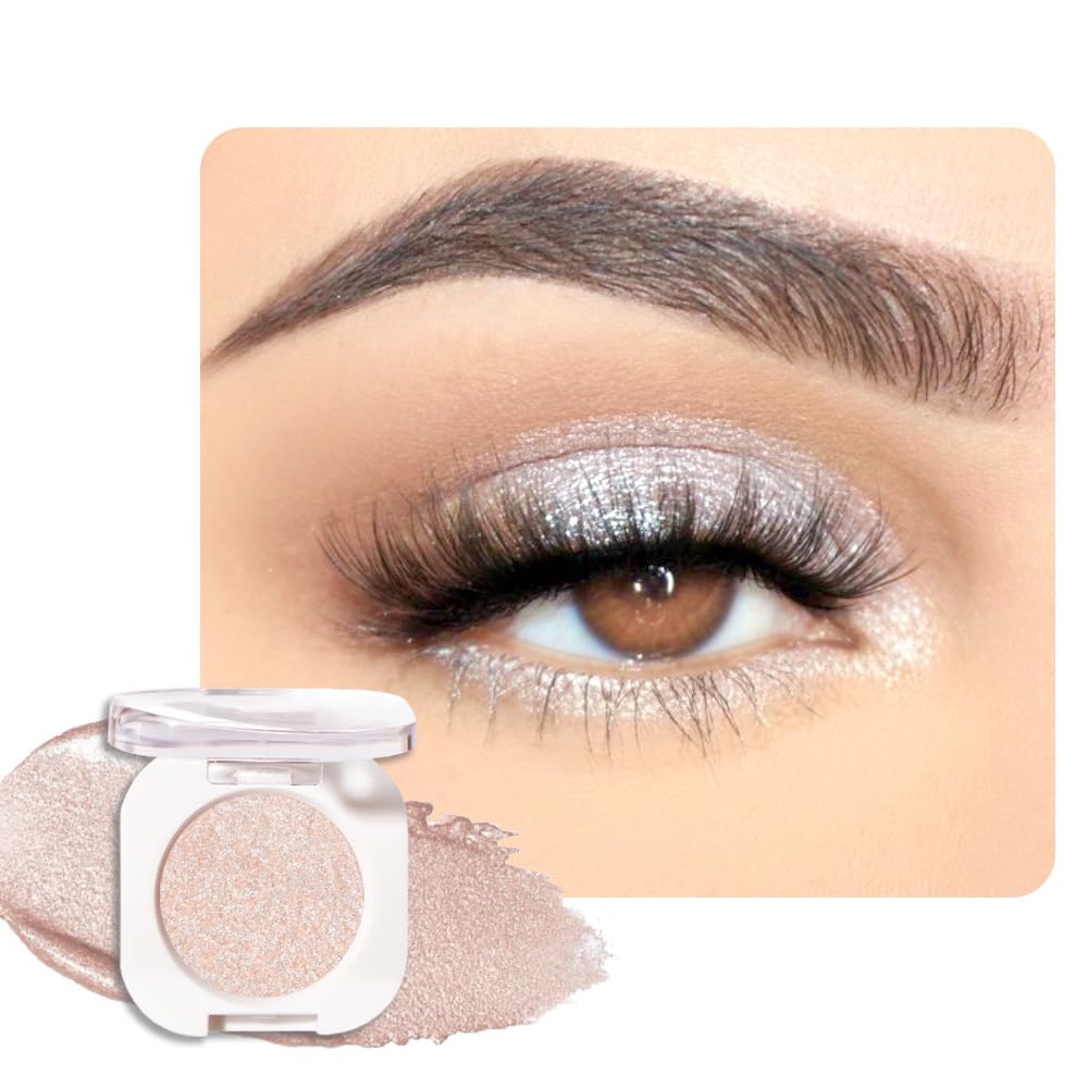 Single Glitter Shimmer Sparkle Eye shadow Palette Makeup, Sheer White Sparkle Eyeshadow for Women, Pigmented Waterproof Sombras Para Ojos, Vegan, Talc, Paraben & Cruelty Free, 23-BrightBean Baby