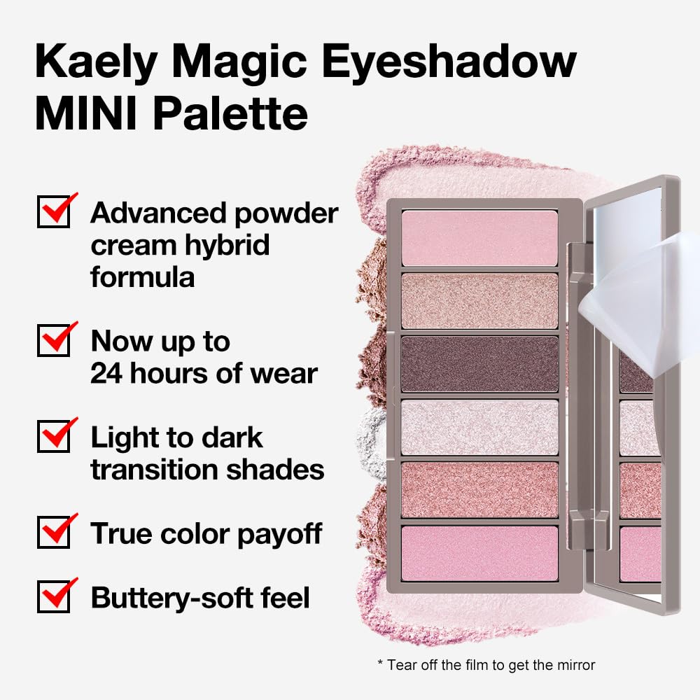 Kaely 6 Color Mini Pink Eyeshadow Palette Makeup, Highly Pigmented Eye Shadow Palette Waterproof, Natural Glitter Shimmer Eye Shadow Palette, paleta de sombras de ojos, Vegan & Cruelty-free, 08-BrightBean Baby