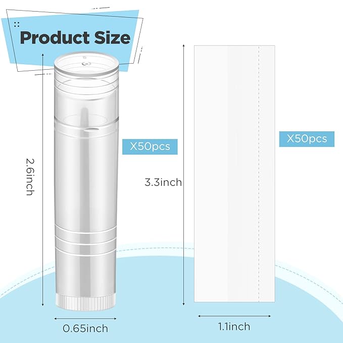 50 Pcs Lip Balm Containers Tubes Empty 3/16 oz Clear Lip Tubes and Shrink Wrap, Lip Gloss Tubes Lip Balm Containers with White Caps Twist Tubes for making Gifts, Travel-BrightBean Baby