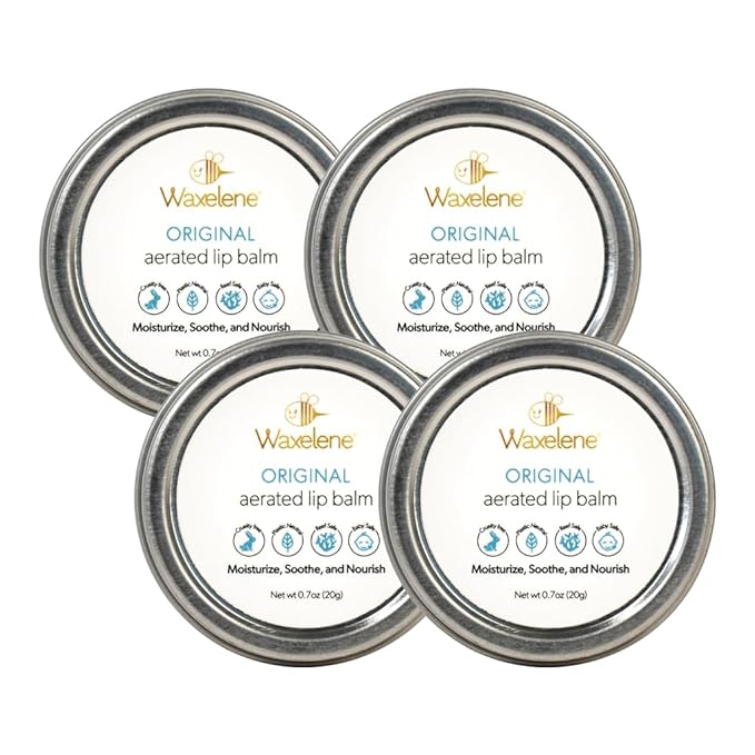 Waxelene Original Aerated Lip Balm Tin 4pc, Best Lip Balm Ever Organic Multipurpose Ointment Baby Eczema Dry Sensitive Skin Body Hand Face Moisturizer-BrightBean Baby