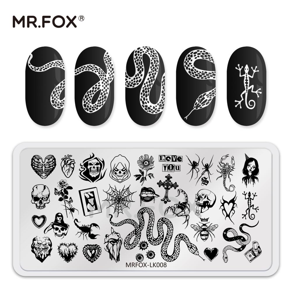 6 Pcs Nail Plates Stamping Set Rose Snake Butterfly Egyptian Cross Nail Art DIY Stamping Template-BrightBean Baby