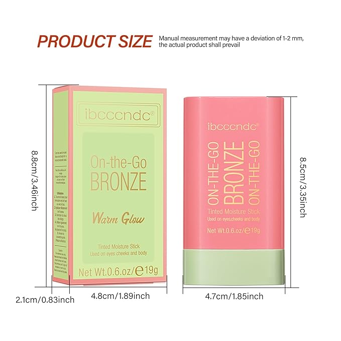 Cream Bronzer Stick,Contour Stick Facial Contouring Stick,Long Lasting Highlighter Waterproof Highlight Makeup,Buildable Shimmer Sparkle Face Bronzer Face Shaping,01 Warm Glow-BrightBean Baby