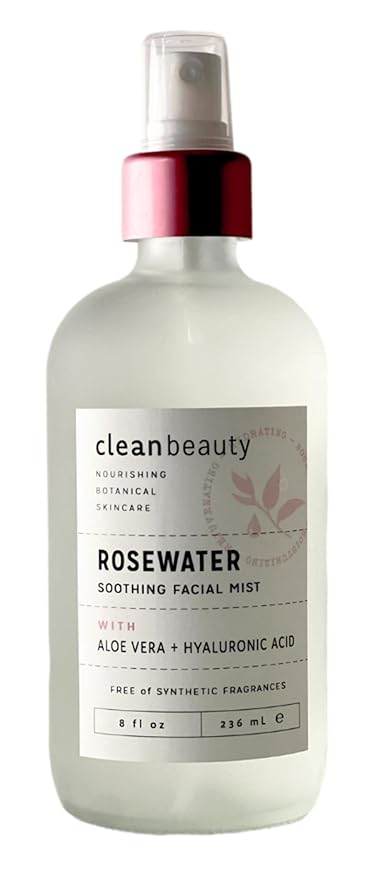 Clean Beauty Rosewater Soothing Facial Mist with Aloe Vera & Hyaluronic Acid - Hydrates, Refreshes & Plumps | Soothe Dry, Irritated Skin (8 Fl Oz)-BrightBean Baby