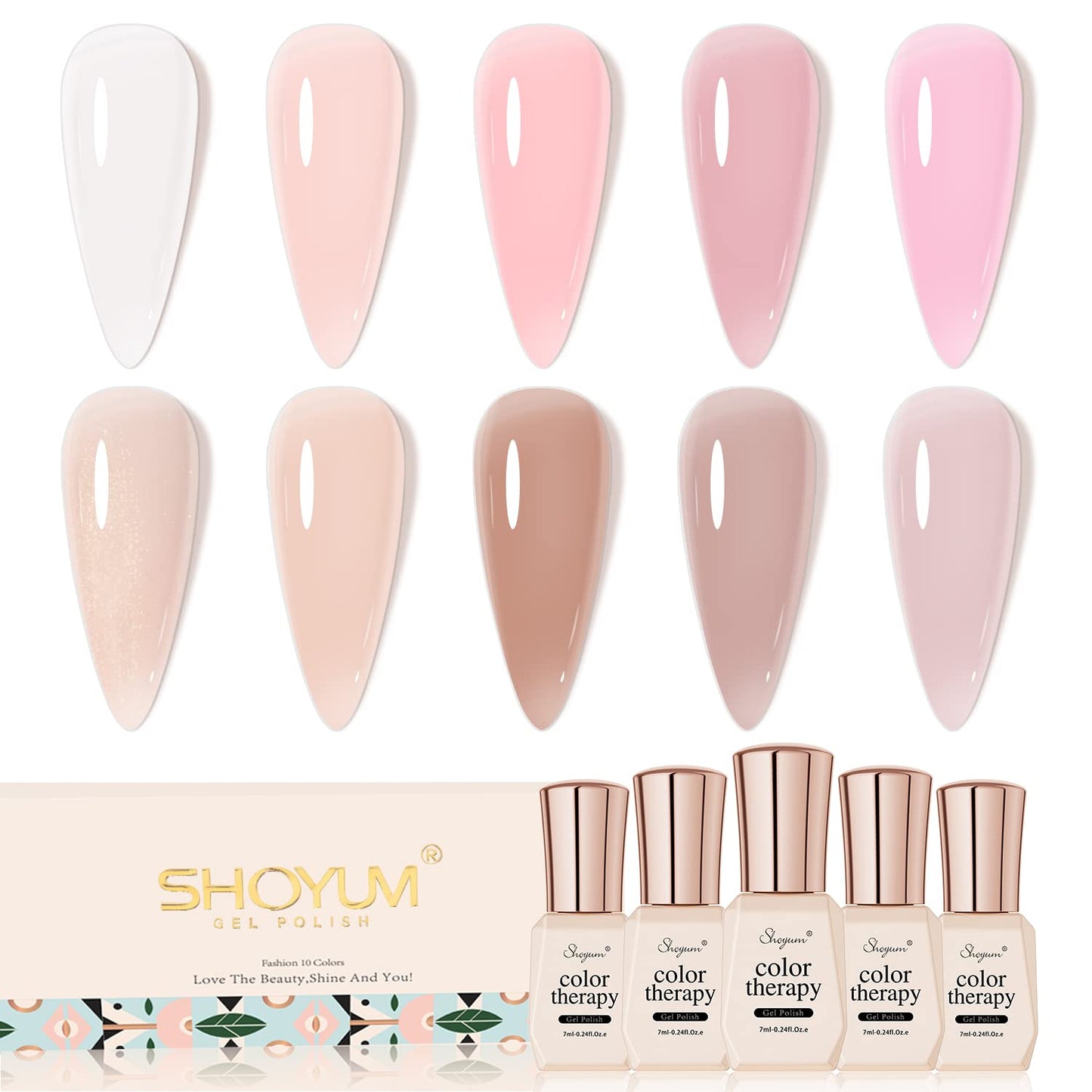 Jelly Nude Gel Nail Polish Set, 10Pcs Sheer Milky White Pink Transparent Gel Polish Kit UV LED Nail Gel Polish Colors Varnish Nail Art DIY Salon 7ML-BrightBean Baby