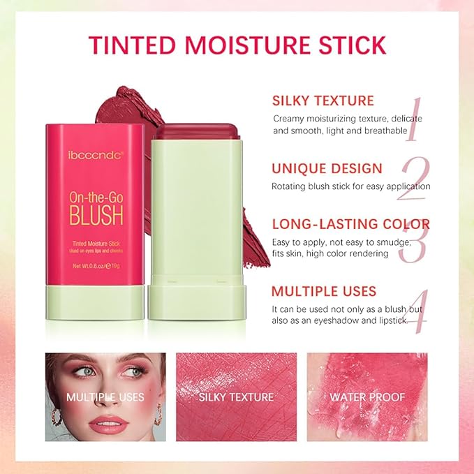 Multi-Use Makeup Blush Stick, Cream Blush Stick, Tinted Solid Moisturizer Stick for Cheek & Eyes & Lips, Waterproof Natural Nude Makeup, Suitable for All Skin (3#Coral Orange)-BrightBean Baby