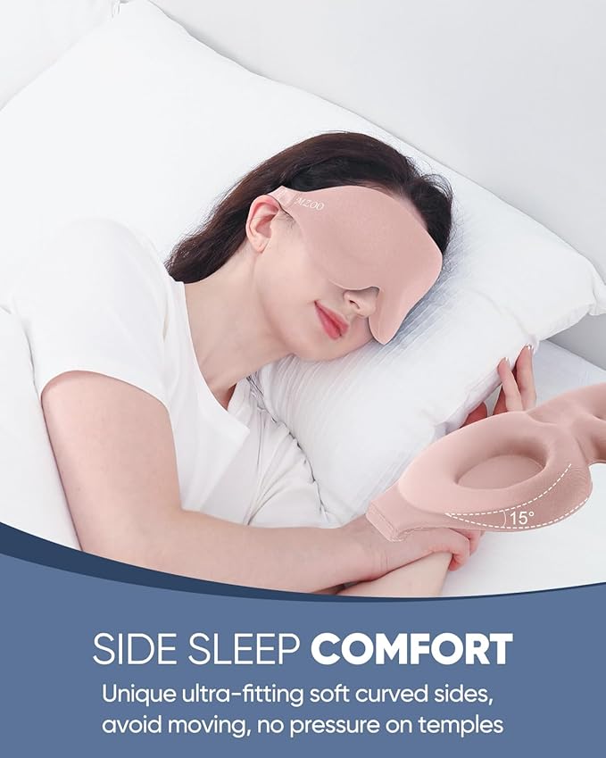 MZOO Luxury Sleep Eye Mask for Side Sleeper Men Women, Zero Eye Pressure 3D Sleeping Mask, Light Blocking Patented Design Night Blindfold, Soft Eye Shade Cover for Travel, Pink-BrightBean Baby