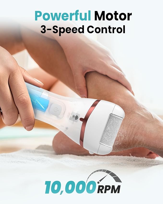 PUBOO Foot Callus Remover Electric 10000 RPM 3-Speed IPX7 Rechargeable Pedicure Kit for Hard Skin Women & Men. Portable Multi-Roller File Grinder Sander Scrubber with LED Display for Wet & Dry Feet-BrightBean Baby