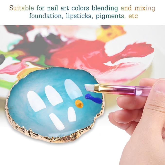 Nail Art Palette, Natural Resin Stone Nail Art Palette for Painting Placing Things Making Nail(Blue)-BrightBean Baby