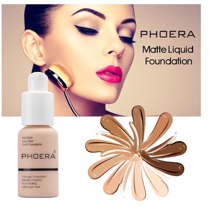 2Pcs Liquid Foundation Full Coverage 24HR Matte Oil Control Concealer 30ml (Nude & Buff Beige) with Kabuki Foundation Brush Flat Top (1pcs-101)-BrightBean Baby