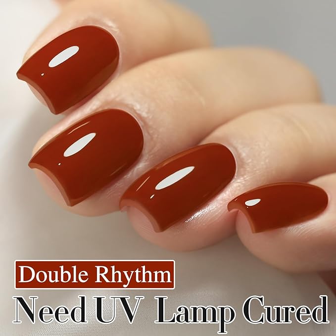 Double Rhythm Translucent Gel Polish Sheer Neutral Natural Light Milky Same Color Same Bottle 15ML Jelly UV Polish Nail Art DIY at Home (Brick Red-A1488)-BrightBean Baby