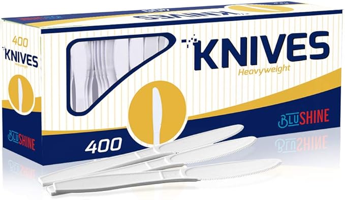 400 pack Extra Heavyweight Disposable White Plastic Knives-Heavy Duty White Cutlery-Utensils, Parties, Dinners, Catering Services, Family Gatherings