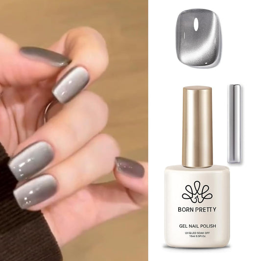 Born Pretty Cat Magnetic Eye Gel Nail Polish, Gray Moonlight Cat Magnetic Gel, Glass Shiny Effect Gray Soak Off Nail Art Salon Manicure Home Gift 15ml-BrightBean Baby