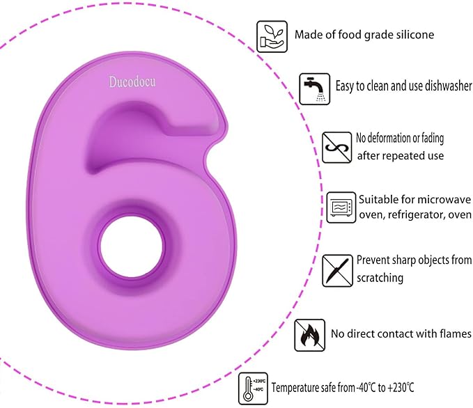 Ducodocu Large Silicone Number Cake Mould 3D Novelty Cake Pan DIY Baking Mold for Birthday Anniversary Number of 6