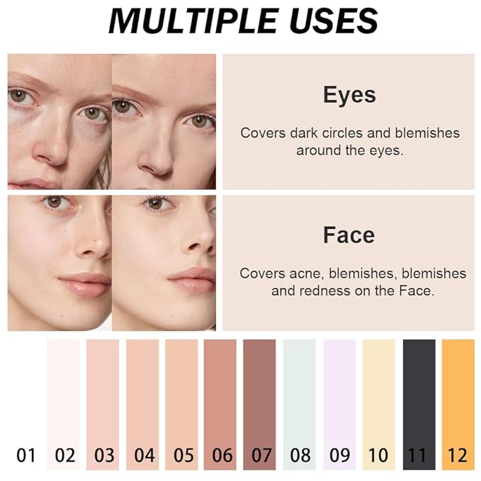Kaely Color Correcting Concealer,Cream Pot Concealer Full Coverage,under Eye Concealer Palette for Conceals Dark Circles,Waterproof Foundation Face Makeup,12 Orange-BrightBean Baby