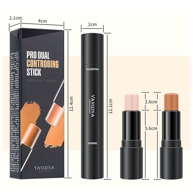 MEICOLY Cream Contour Stick Trio,Bronzer Highlighter Stick,2 in 1 Double Head Facial Repair Concealer Stick,3D Body Makeup Shading Trimming Stick,Smooth Gliding Face Illuminator Makeup,6 Colors-BrightBean Baby