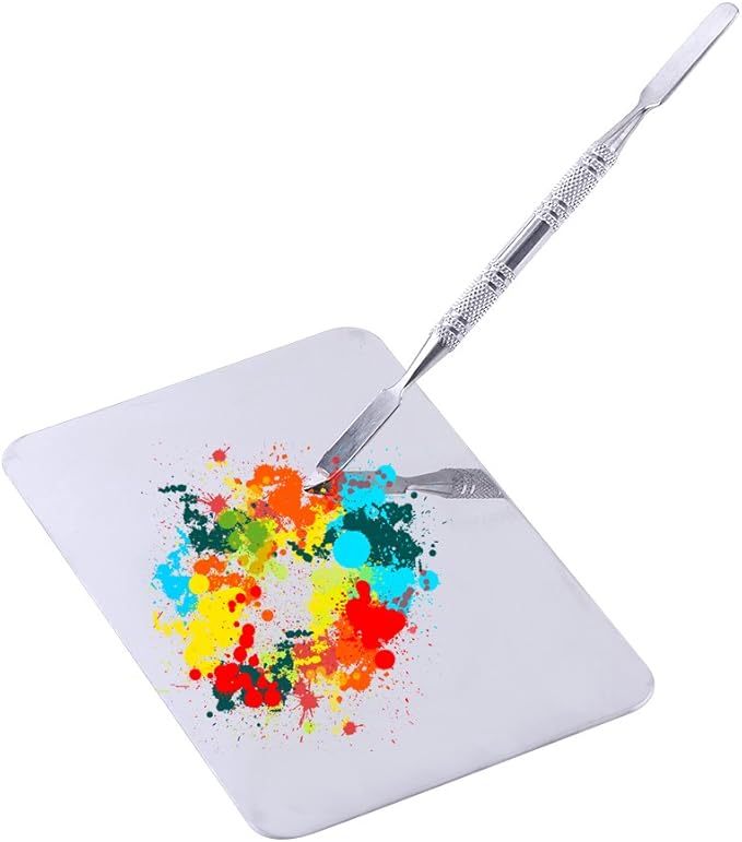 Mixing Palette Small Stainless Steel Makeup Palette Rec Shape Mixing Plate Tools with Spatula Nail Art Palette for Blending Cosmetic Shades-BrightBean Baby