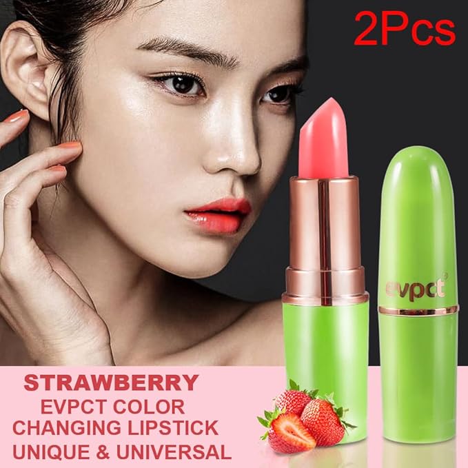 evpct 2Pcs Strawberry Color Changing Lipstick Tinted Lip Balm Gloss Stain Set Magic PH Color Changing Flower Lazy Korean Jelly Lipstick Makeup Set labiales mate 24 horas originales labial magico-BrightBean Baby