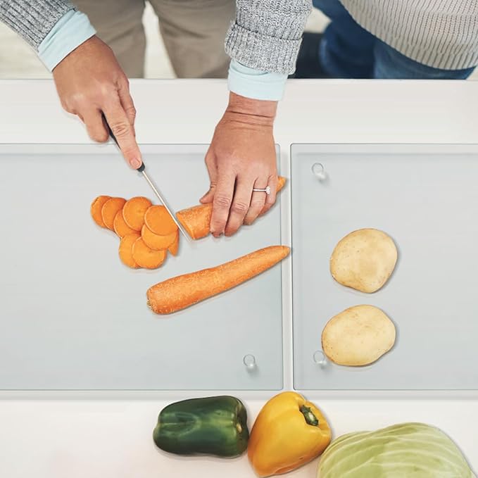 Tempered Glass Cutting Board for Kitchen, Clear Glass Board for Countertop, Heat Resistant, with Non-Slip Feet, 12x16" 2 Pcs Clear