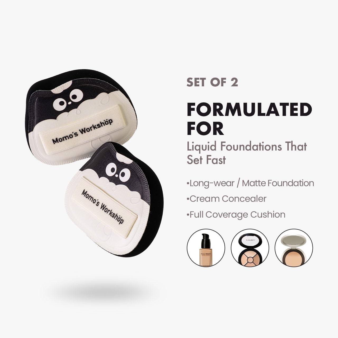 Lamb Toto Airy Marshmallow Puff,Makeup Sponge,Rubycell Material,Pointed Tip for Concealer + Flat Side for Foundation, Longwear Makeup, Travel Friendly & Reusable,2pcs Puffs & Storage Case-BrightBean Baby