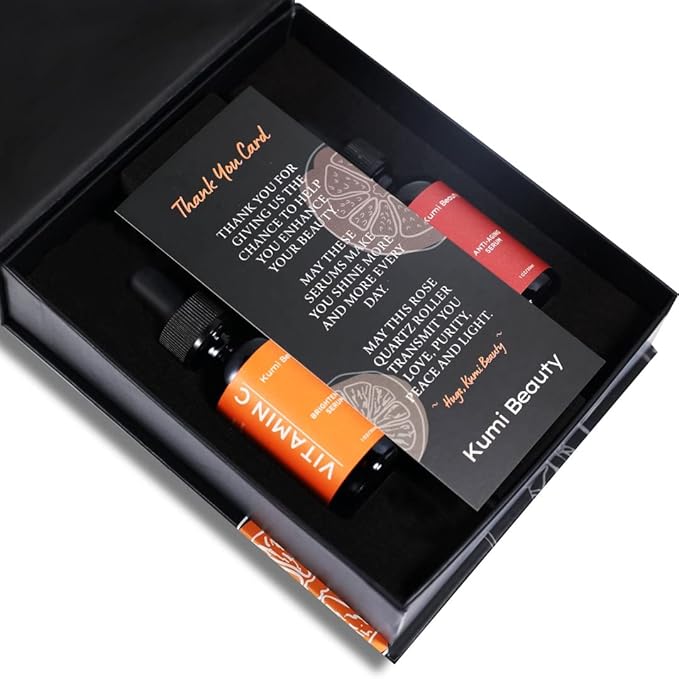 Kumi Beauty. K-Beauty Serums ~ 3 in 1 Gift Box ~ ||| Set: 2 Face Serums (Vitamin C + Retinol) + 1 Rose Quartz Roller.-BrightBean Baby