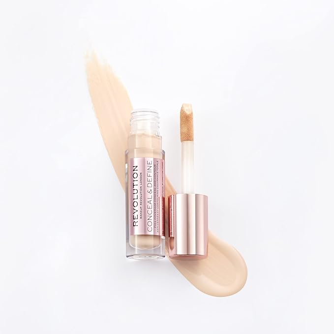 Makeup Revolution Conceal and Define Concealer, Full Coverage & Matte Finish, C2.5 for Fair/Light Skin Tones, Vegan & Cruelty-Free, 0.7 Fl Oz-BrightBean Baby
