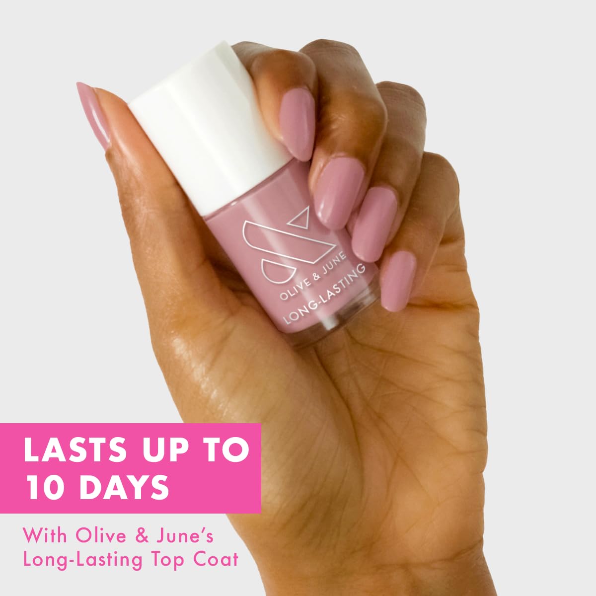 Olive & June Long Lasting Nail Polish | Plump Gel-Like Finish No Lamp Needed Lasts up to 10 days | Salon-Quality Color at Home | 15-Free, Vegan & Cruelty-Free Chip-Resistant Shine | World Lit, Mauve-BrightBean Baby