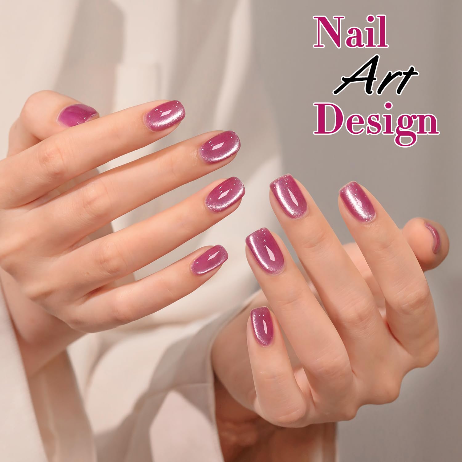 Double Rhythm Cat Eye Gel Polish with Magnet 15ML Holographic Glitter Shimmer Translucent Sheer Color Jelly Glass Magnetic Gel Polish Salon DIY at Home (Purple Pink-MC1043)-BrightBean Baby