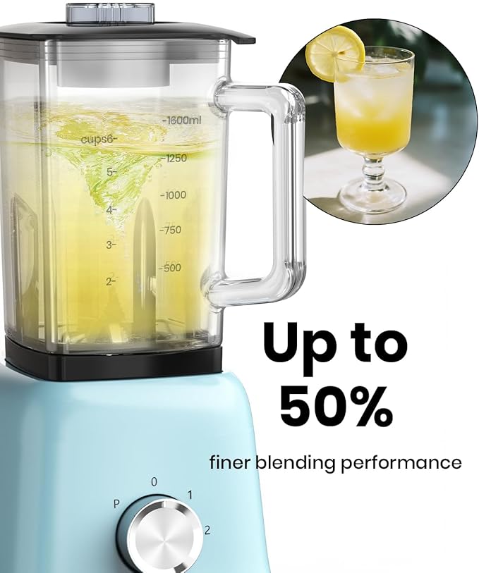 Professional Glass Blender for Smoothies - 58 Oz Jar 750W B02 Blue