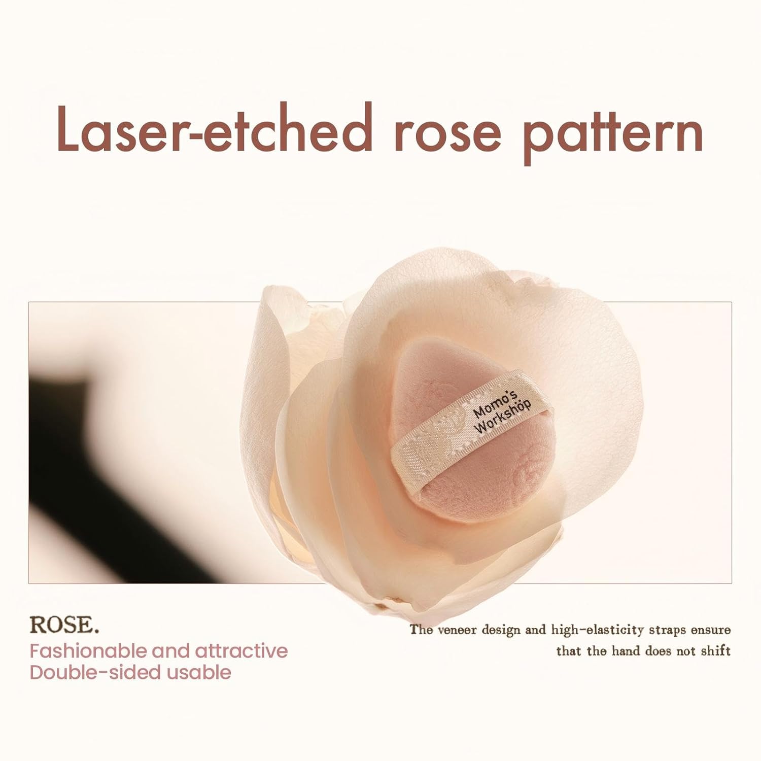 Pink Velvet Powder Puffs, Laser-Cut Rose Design, Dual-Sided, Travel Size & Wide M Size for Pressed Powder, Blush & Contour,5pcs Plush Puffs & Storage Case-BrightBean Baby