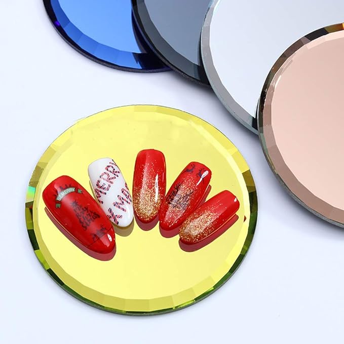 5Pcs Mirror Empty Nail Art Palettes Plate Round Glass Manicure Palette Nail Art Display Tray Board Holder Gel Polish Drawing Color Mixing Palette for Women Beauty Tool, Assorted Color-BrightBean Baby