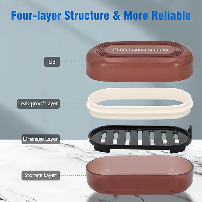 Travel Soap Container, Translucent Visible Soap Box, Travel Soap Holder with Removable Draining Layer, Portable Soap Case for Traveling, Camping, Gym (Red Style A)-BrightBean Baby