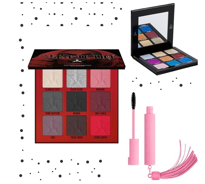 Jeffree Star Cosmetics Weirdo Mini Palette + Mini Controversy & Black Jeffree Star Approved Mascara Bundle of 3, Red-BrightBean Baby