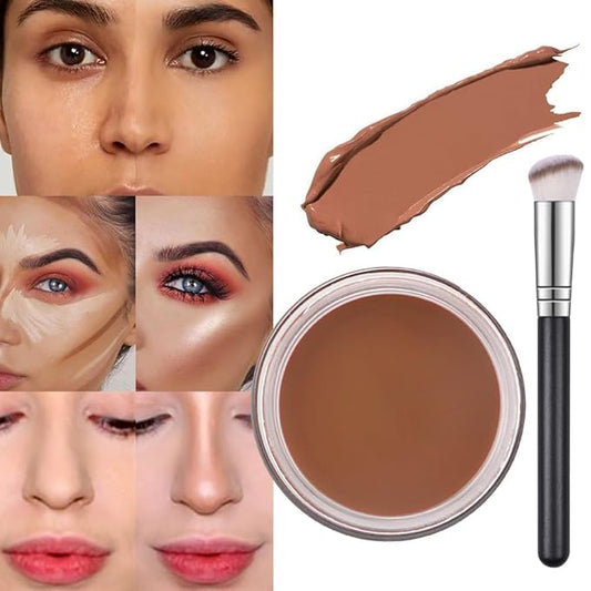 Pot Concealer with Makeup Brush Set,Tattoo Color Correcting Concealer,Full Face Color Correcting Conceal Foundation,Under Eye Concealer Brightener Dark Eye Ring corrector de ojeras (07-DEEP)-BrightBean Baby