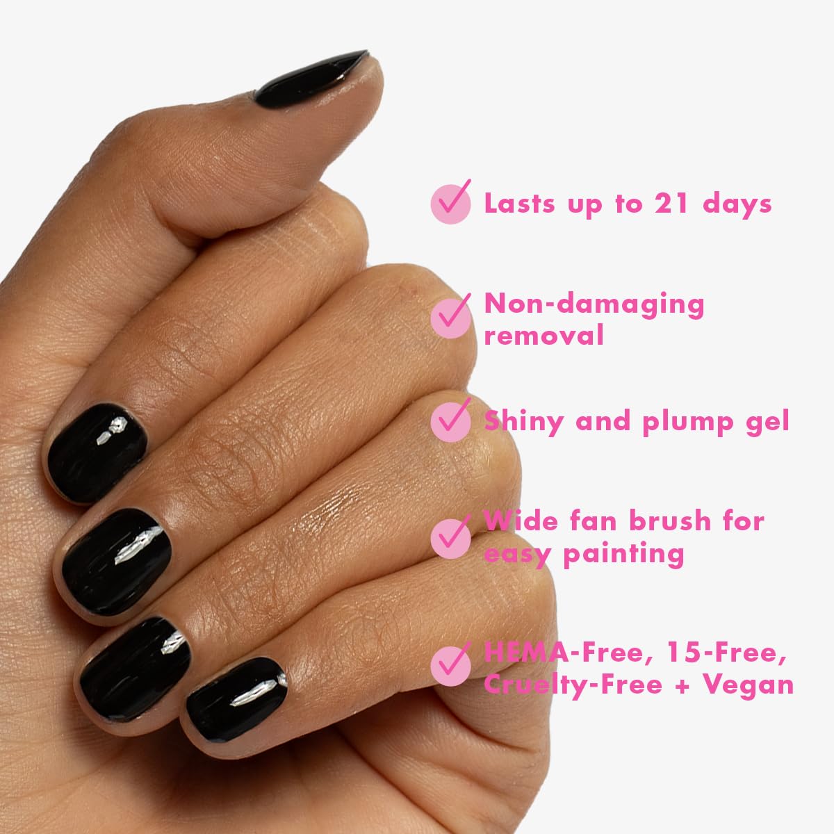 Olive & June Gel Polish | UV LED Nail Lamp Needed | Long Lasting Formula | Up to 21 Days of Wear | Damage-Free Removal | Salon-Quality Manicure, Pedicure at Home | E+M | Inky Black-BrightBean Baby