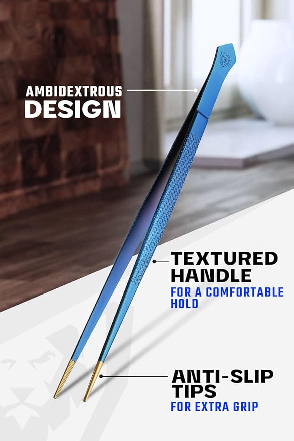 Dalstrong Chef Tweezers Professional Kitchen Tongs-10 high-precision Tweezer Tongs for Cooking - Stainless Steel Blue w/vTitanium Coating-BBQ, Plating, Multi-use