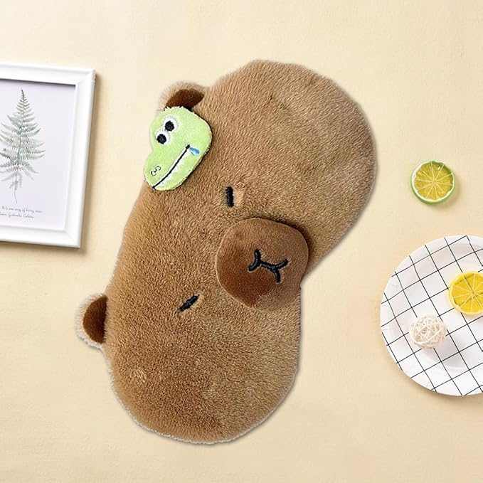 PERFECTSIGHT Cute Plush Eye Mask, Lightweight Adjustable Eyeshade, Faux Fur Cover for Women Men Sleep Travel Nap (Capybara)-BrightBean Baby