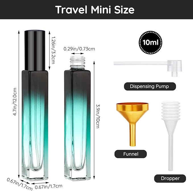 Segbeauty 0.34oz Refillable Perfume Bottle Travel, 5 Pack Glass Spray Bottles for Perfume, 10ml Empty Mini Fine Mist Cologne Travel Bottle, Portable Cologne Sprayer Atomizer with Refill Tool Kit-BrightBean Baby
