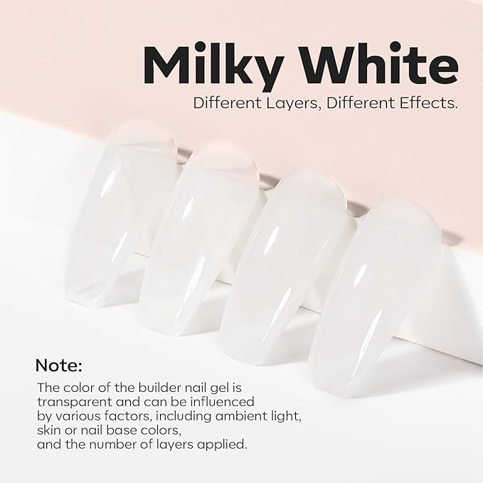 modelones Builder Nail Gel, Milky White Builder for Nail Thickening, 8-in-One LED Lamp Cured Strengthener Hard Color Base Extension Glue Gel Polish in a Bottle for Home DIY Salon Women-BrightBean Baby