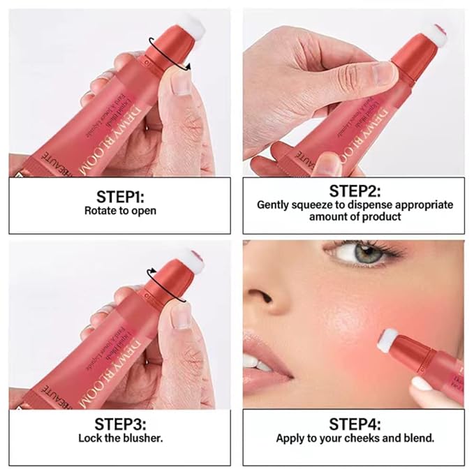 Blush Beauty Wand, Liquid Face Blush Contour Wand with Cushion Applicator, Smooth Cream Blush Wand Natural Matte Finish, Lightweight Blendable Blush Stick Makeup for Cheek,102 Coral-BrightBean Baby