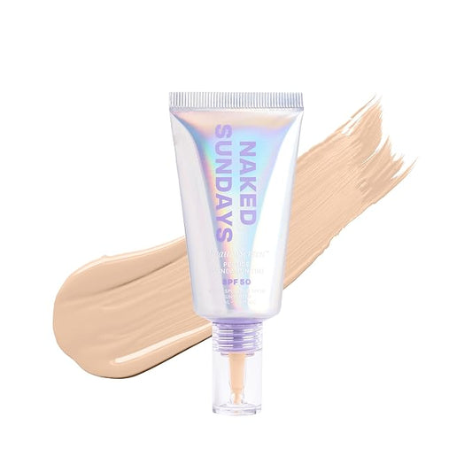 Naked Sundays BeautyScreen™ SPF 50 Mineral Peptide Foundation Tint – 2-in-1 Skin Tint & Mineral Sunscreen | Radiant, Buildable Coverage, Acne-Safe, Infused with Peptides (2 Fair Sand, 1.01 oz)-BrightBean Baby
