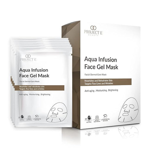 Project E Beauty Aqua Infusion Face Gel Mask Moisturizing, Hydrating & Anti-Aging | Removes Fine Lines | Brightening Collagen Face Mask | Skincare Routine | Hydrogel Sheet Masks | 5 Pack-BrightBean Baby