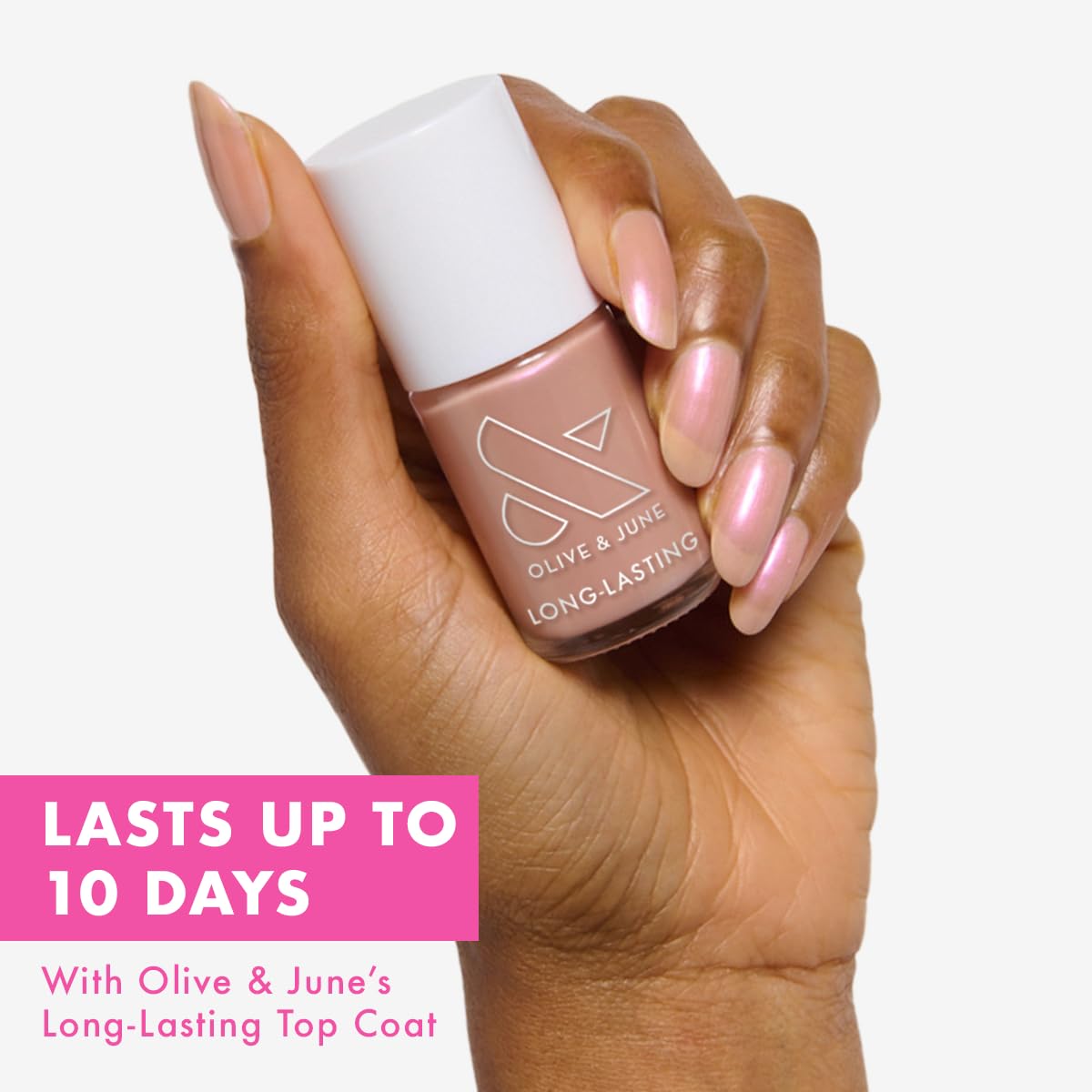 Olive & June Long Lasting Nail Polish | Plump Gel-Like Finish No Lamp Needed | Lasts up to 10 days | Salon-Quality at Home | 15-Free Vegan Cruelty-Free Chip-Resistant | Sandy Scallop Golden Iridescent-BrightBean Baby