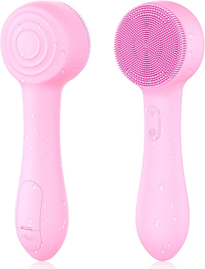 Facial Cleansing Brush Silicone Face Scrubber Waterproof Rechargeable Exfoliator Massage Device for Men & Women, Deep Pore Cleansing, Exfoliating, Removing Blackhead Electric Face Scrub Brush (Pink)-BrightBean Baby