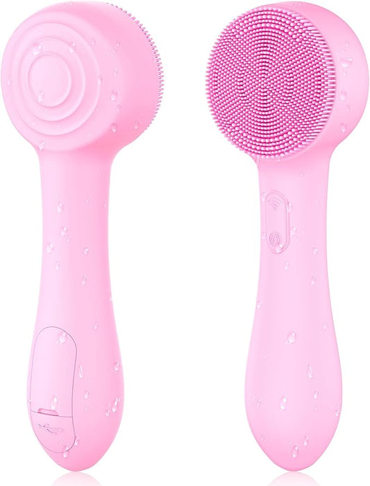Facial Cleansing Brush Silicone Face Scrubber Waterproof Rechargeable Exfoliator Massage Device for Men & Women, Deep Pore Cleansing, Exfoliating, Removing Blackhead Electric Face Scrub Brush (Pink)-BrightBean Baby