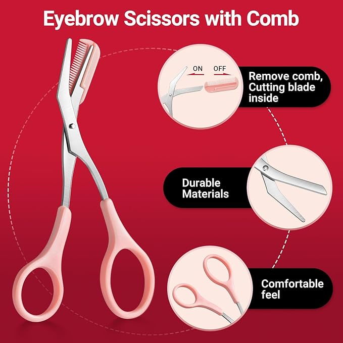 TsMADDTs Tweezers for Women Facial Hair, 8 in 1 Eyebrow Kit with Tweezers, Eyebrow Trimmer Scissors, Razor, Brush with Travel Bag, Hair Plucking Daily Beauty Tools-BrightBean Baby