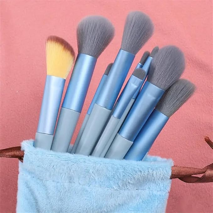 Foundation Makeup Brush Set Kit | 13 Pcs Premium Synthetic Kabuki Eye Shadows Make Up Brushes + 1 Sponge + 1 Brush Bag for Travel and Home Use (BROWN)-BrightBean Baby