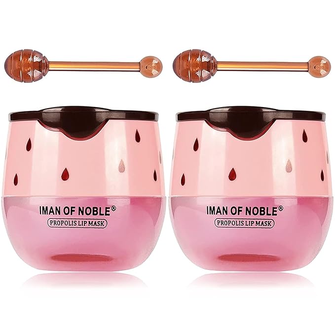 2 Pack Bee Lip Balm Honey Pot, Moisturizing Strawberry Lip Mask, Hydrating & Prevention Dry and Cracked Lip Scrubs Exfoliator Lip Sleeping Mask Reduces Lip Lines Nourishing Lip Care Mask-BrightBean Baby