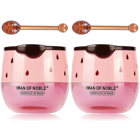 2 Pack Bee Lip Balm Honey Pot, Moisturizing Strawberry Lip Mask, Hydrating & Prevention Dry and Cracked Lip Scrubs Exfoliator Lip Sleeping Mask Reduces Lip Lines Nourishing Lip Care Mask-BrightBean Baby